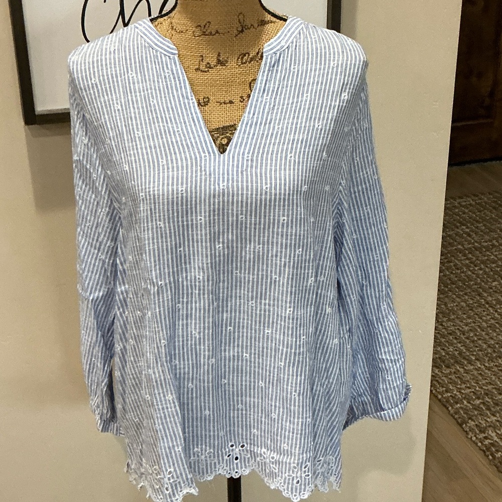 Old Navy Blue and White Striped Blouse